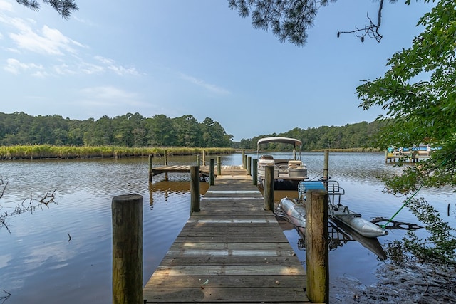 view of dock with a water view