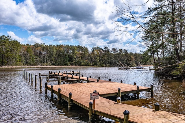 view of dock featuring a water view