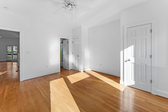 spare room featuring ceiling fan and light wood-type flooring