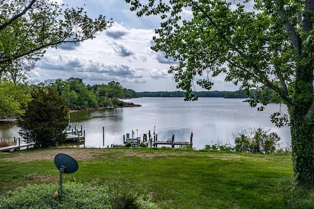 view of water feature with a boat dock