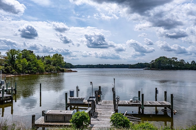 view of dock with a water view