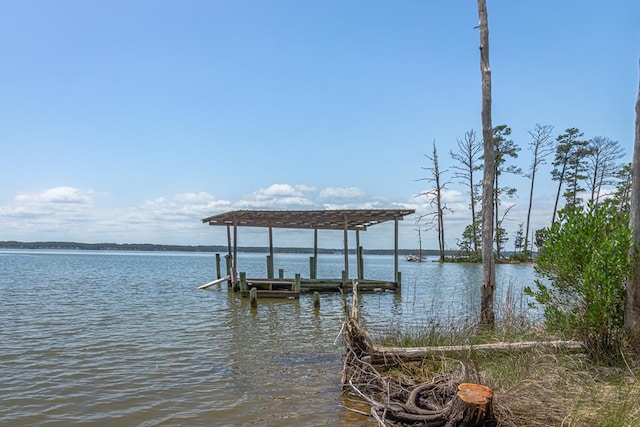 view of dock with a water view