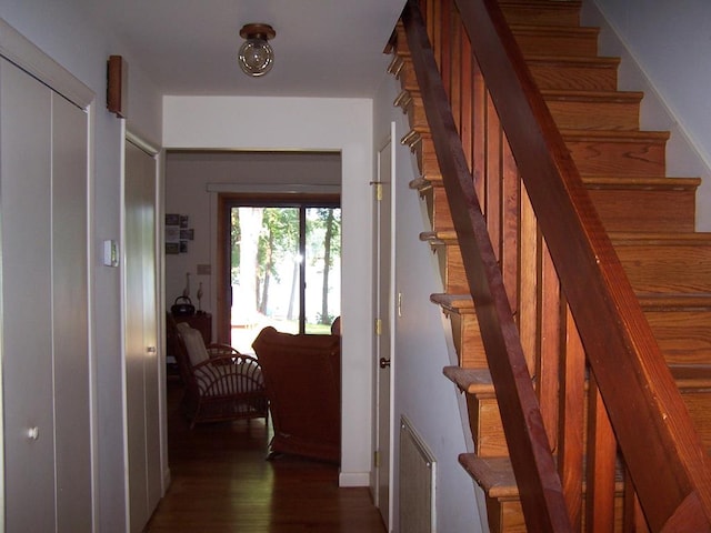 interior space with dark hardwood / wood-style floors