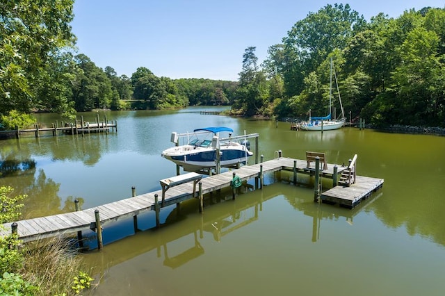 403 Moores Creek Dr, Deltaville, VA 23043 - dock area featuring a water view and a view of trees
