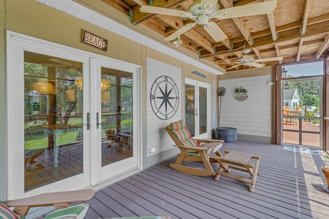 324 Bayberry Ln, Reedville, VA 22539 - wooden deck featuring french doors and a ceiling fan