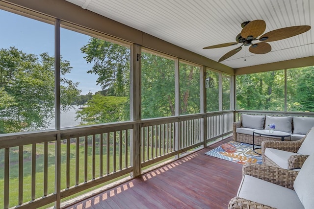 324 Bayberry Ln, Reedville, VA 22539 - sunroom with outdoor lounge area and ceiling fan