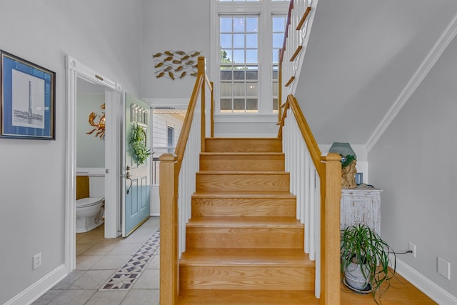 324 Bayberry Ln, Reedville, VA 22539 - stairway with tile patterned floors and baseboards