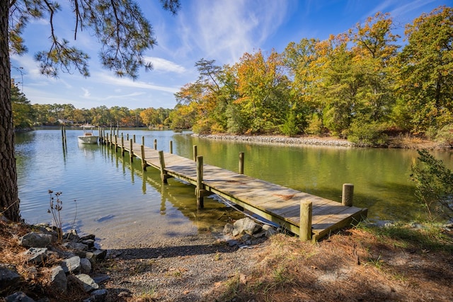 view of dock featuring a water view