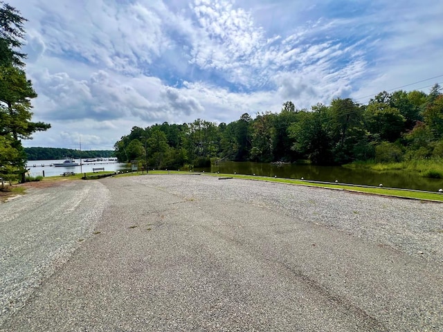 view of road with a water view