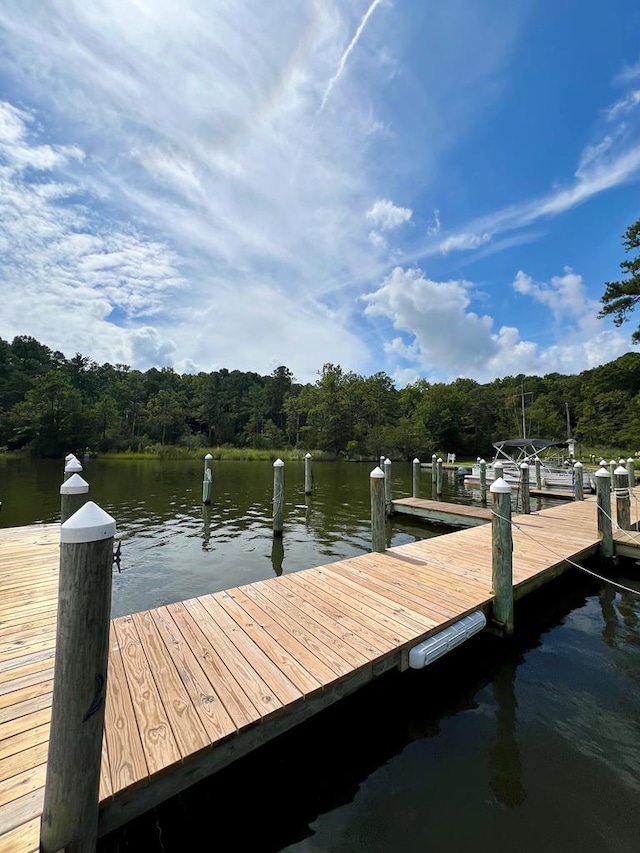 view of dock with a water view