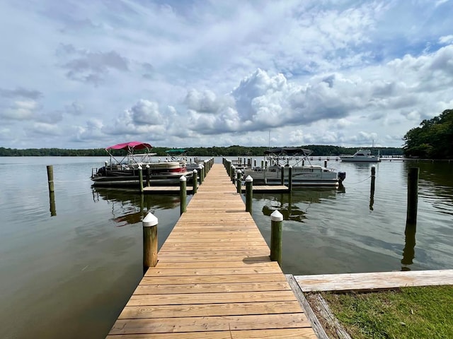 view of dock with a water view