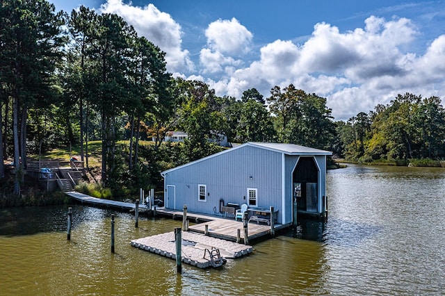 view of dock with a water view