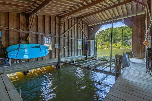 dock area with a water view