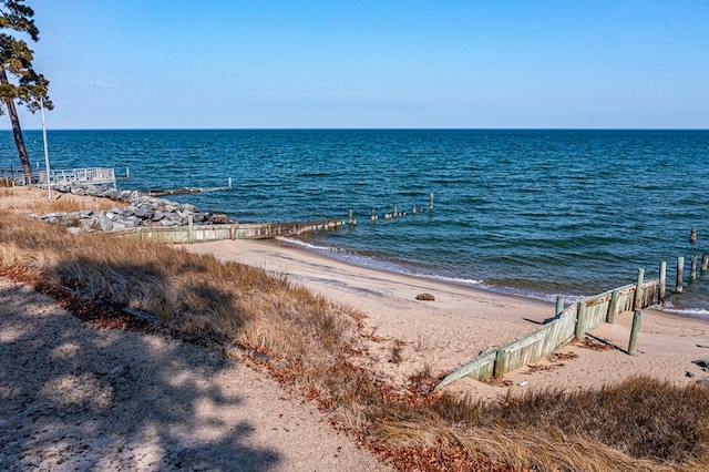 view of water feature featuring a view of the beach