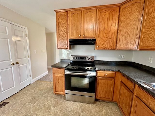 kitchen with stainless steel electric range