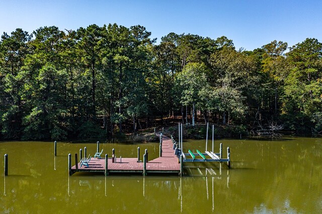 view of dock with a water view