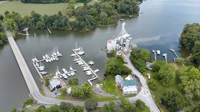 46 Yeocomico Ln, Kinsale, VA 22488 - aerial view of property's location with a large body of water, a tree filled landscape, and a marina