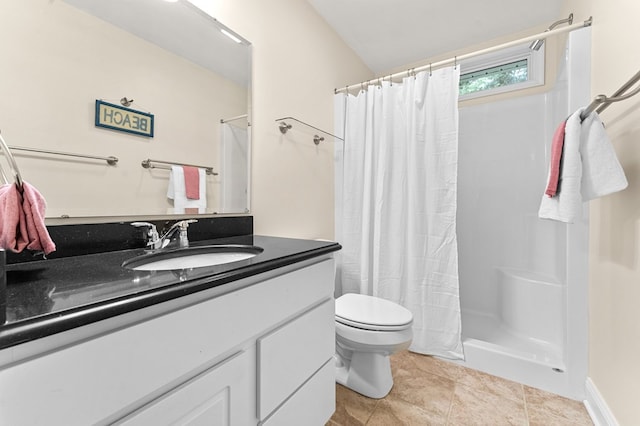 586 Kingscote Dr, Lottsburg, VA 22511 - full bathroom with a shower with curtain, vanity, toilet, and tile patterned floors