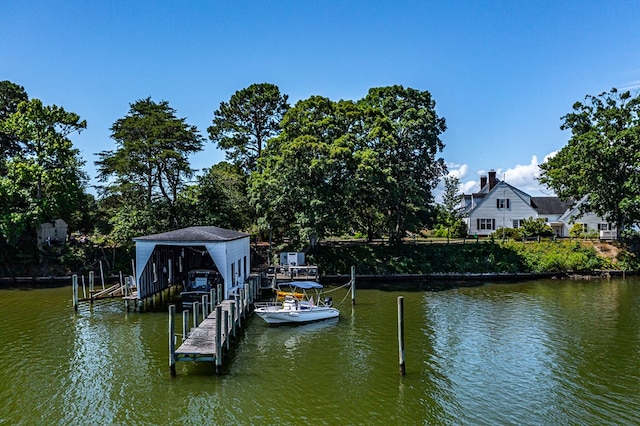 view of dock with a water view