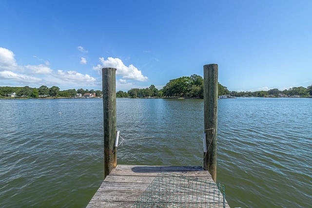 view of dock with a water view