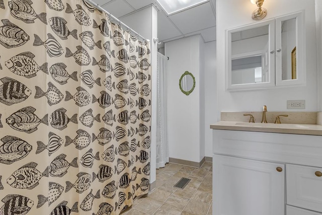 118 Harvey Ln, Heathsville, VA 22473 - bathroom featuring vanity, baseboards, and a shower with shower curtain