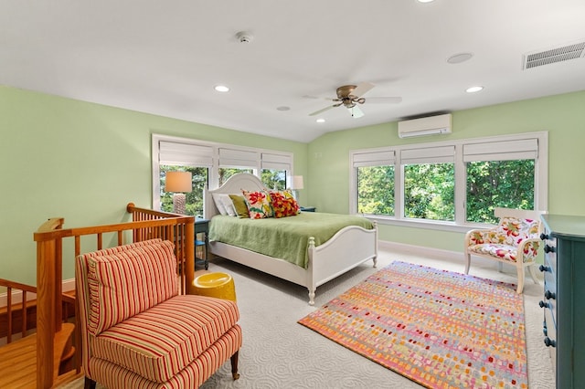 873 Deep Creek Rd, Lancaster, VA 22503 - bedroom featuring a wall unit AC, carpet flooring, recessed lighting, baseboards, and ceiling fan