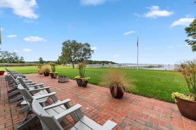 view of patio / terrace with a water view