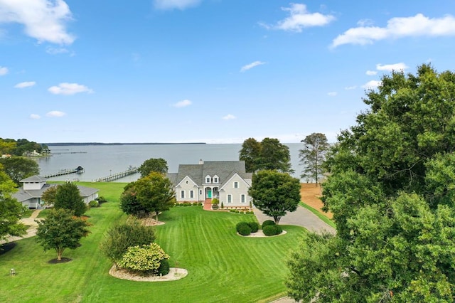 bird's eye view featuring a water view