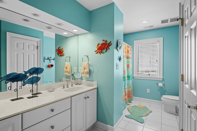 bathroom featuring tile patterned flooring, vanity, and toilet