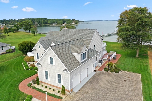 aerial view with a water view