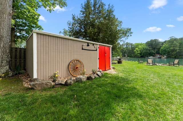 844 Monarch Shores Rd, Kilmarnock, VA 22482 - view of outbuilding with a water view and an outbuilding