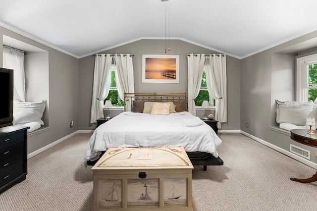 844 Monarch Shores Rd, Kilmarnock, VA 22482 - bedroom featuring light carpet, lofted ceiling, and baseboards