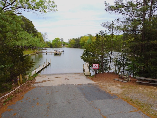 dock area with a water view