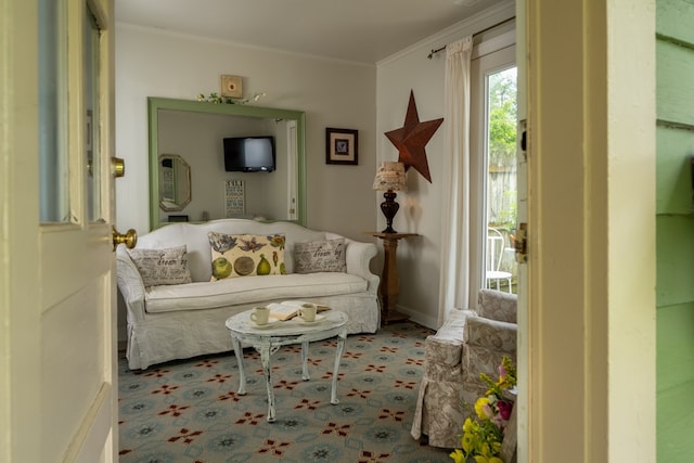 sitting room with ornamental molding