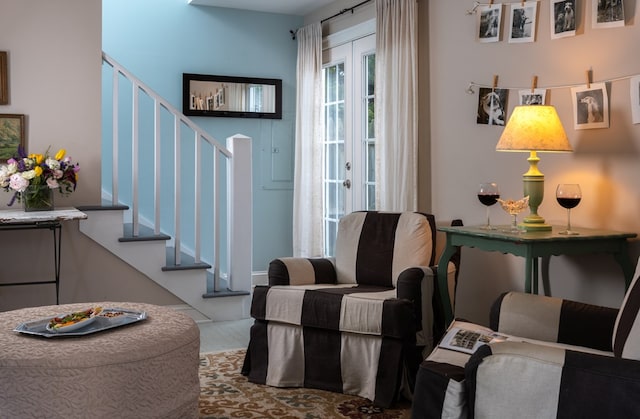 living area featuring french doors