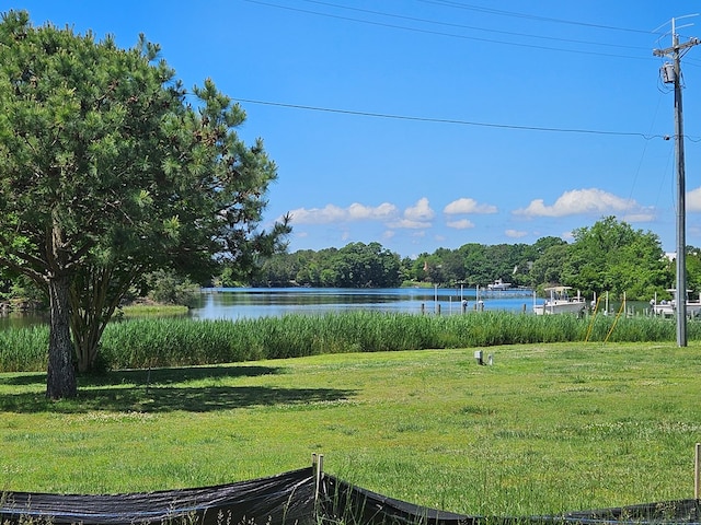 view of yard with a water view