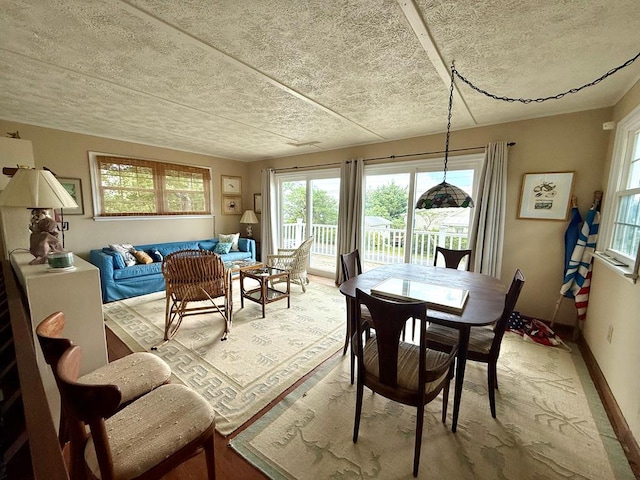 dining room featuring a wealth of natural light, a textured ceiling, and baseboards