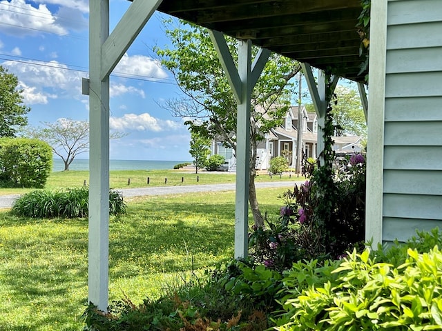 view of yard with a water view