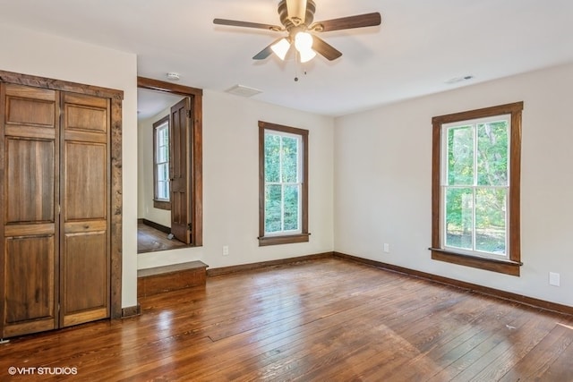 interior space featuring ceiling fan and wood-type flooring