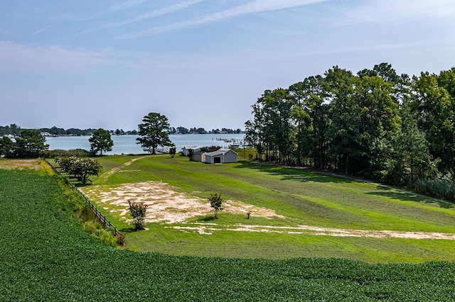 view of yard with a water view