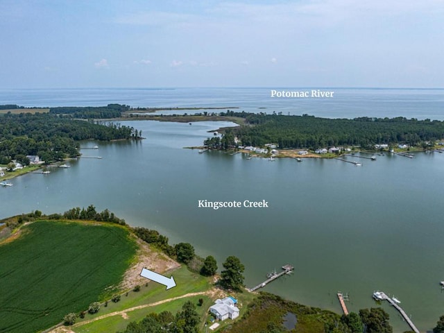 aerial view featuring a water view