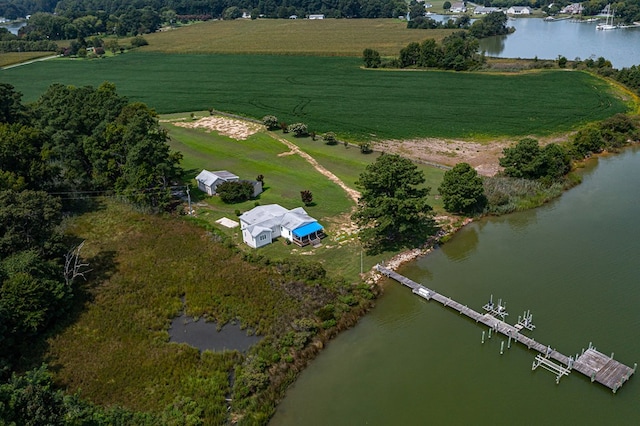 aerial view featuring a rural view and a water view