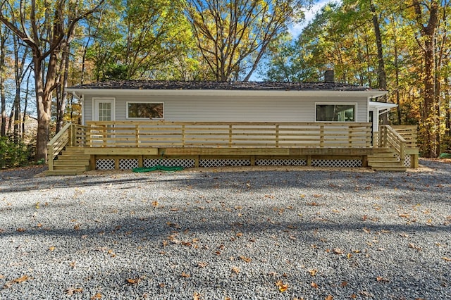 view of front of property with a wooden deck