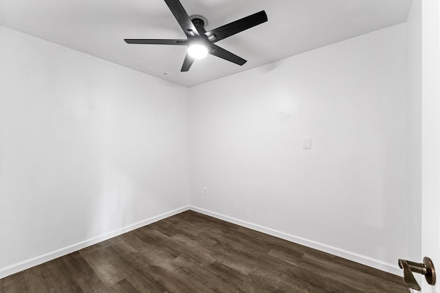 unfurnished room featuring dark hardwood / wood-style floors and ceiling fan