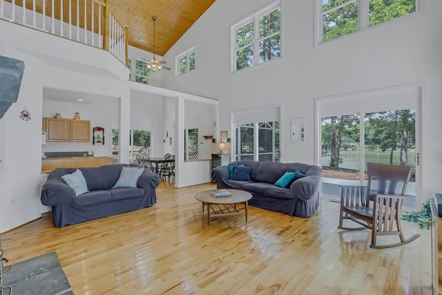 207 Pelican Way, Reedville, VA 22539 - living room featuring wood ceiling, plenty of natural light, and light wood finished floors