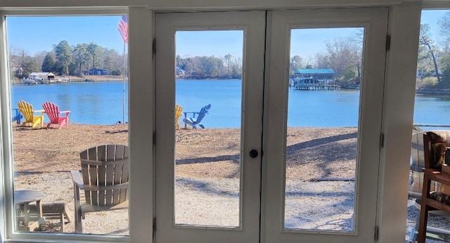 237 Hickory Ln, Reedville, VA 22539 - doorway featuring a water view and french doors
