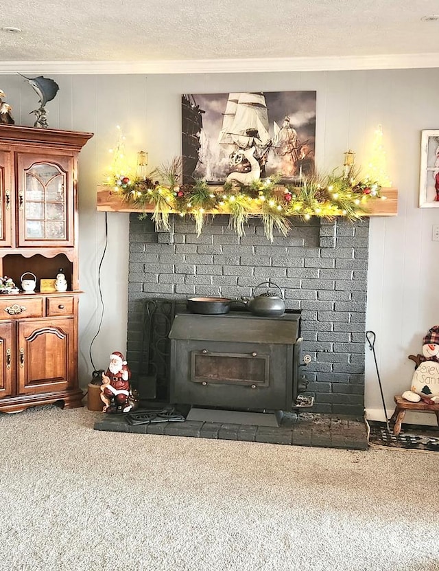 237 Hickory Ln, Reedville, VA 22539 - detailed view of ornamental molding, carpet flooring, and a textured ceiling