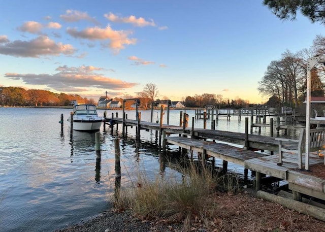 dock area featuring a water view