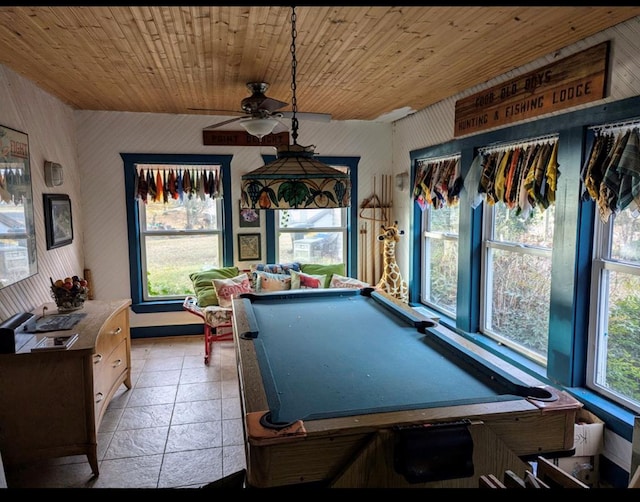 game room featuring wooden ceiling and pool table