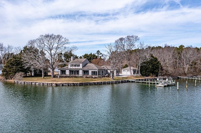 property view of water featuring a boat dock